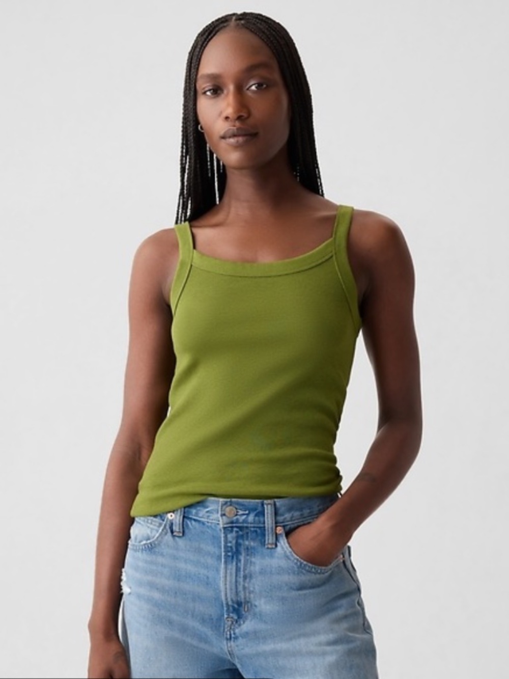 NWOT GAP Women’s Modern Rib Tank Calla Green Sleeveless Round Neck Size Medium
